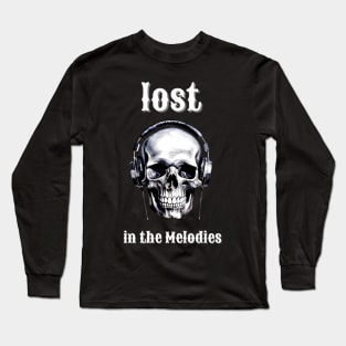 skull with headphones lost in the melodies Long Sleeve T-Shirt